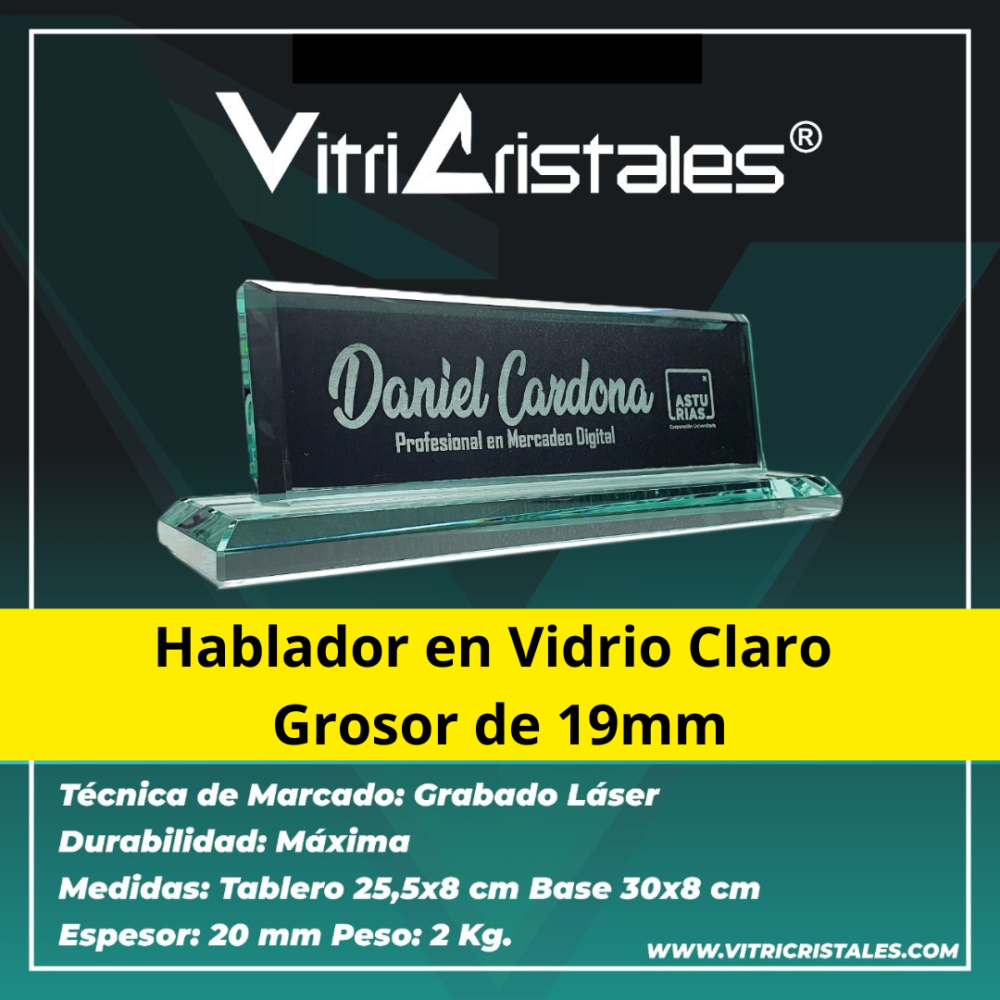 Hablador de escritorio en vidrio