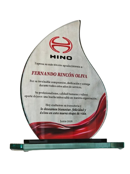 Placa de reconocimiento personalizada en vidrio