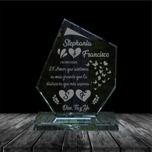 placa en vidrio para regalo de aniversario forma hielo